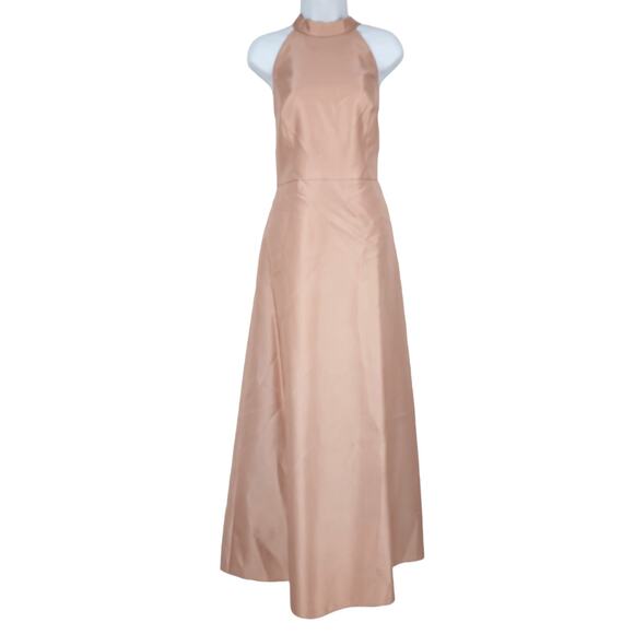 Alfred Sung D772 Toasted Sugar High Neck Cutout Back Satin Pockets Maxi Dress 2 - Picture 2 of 7